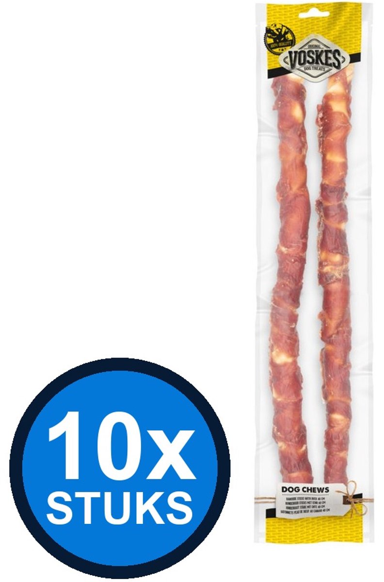 10x Voskes Runderhuid Sticks Rund & Kip - Hondensnack - 400g