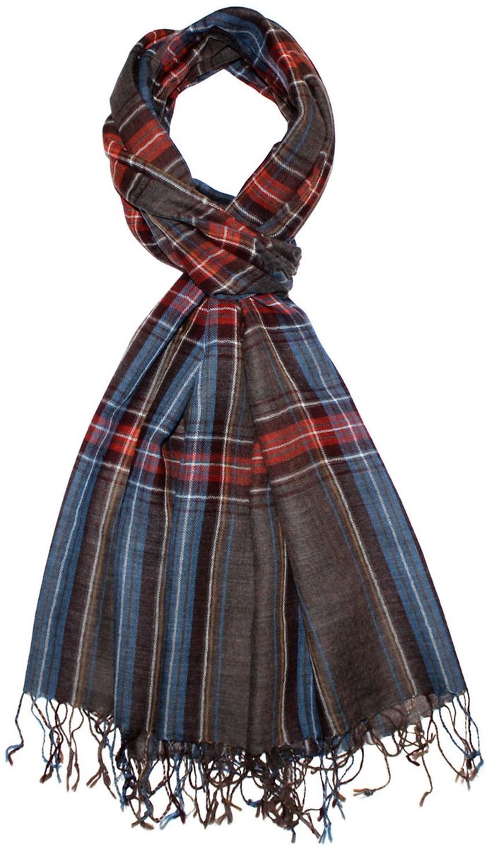 Luxe Sjaal van Kasjmier en Wol met Plaid Patroon