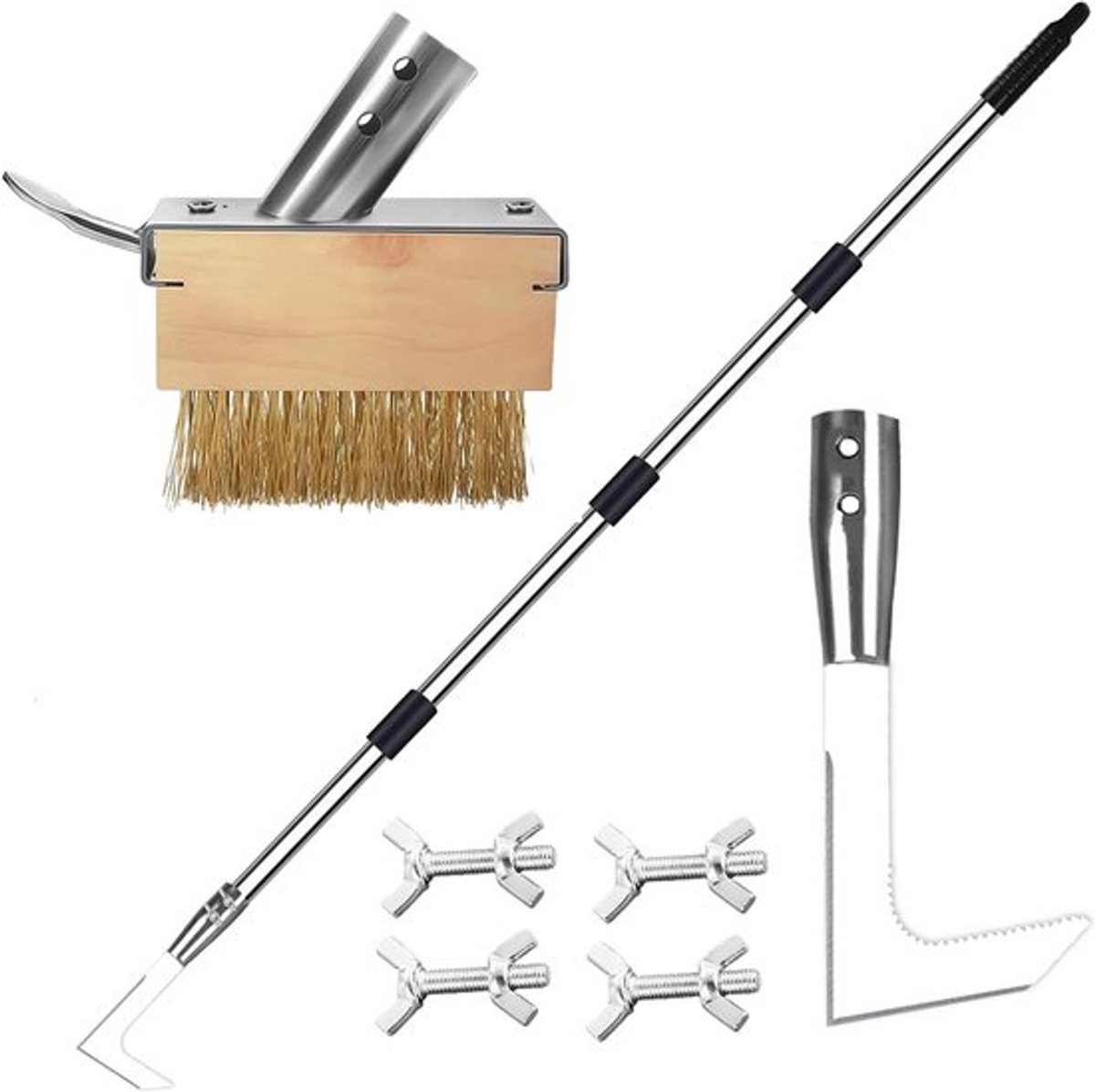 Onkruidbestrijding Set met Voegenkrabber en Voegenborstel, Uittrekbare Stangen van 160 cm, Tuinaccessoires voor Efficiënt Tuinieren en Onderhoud