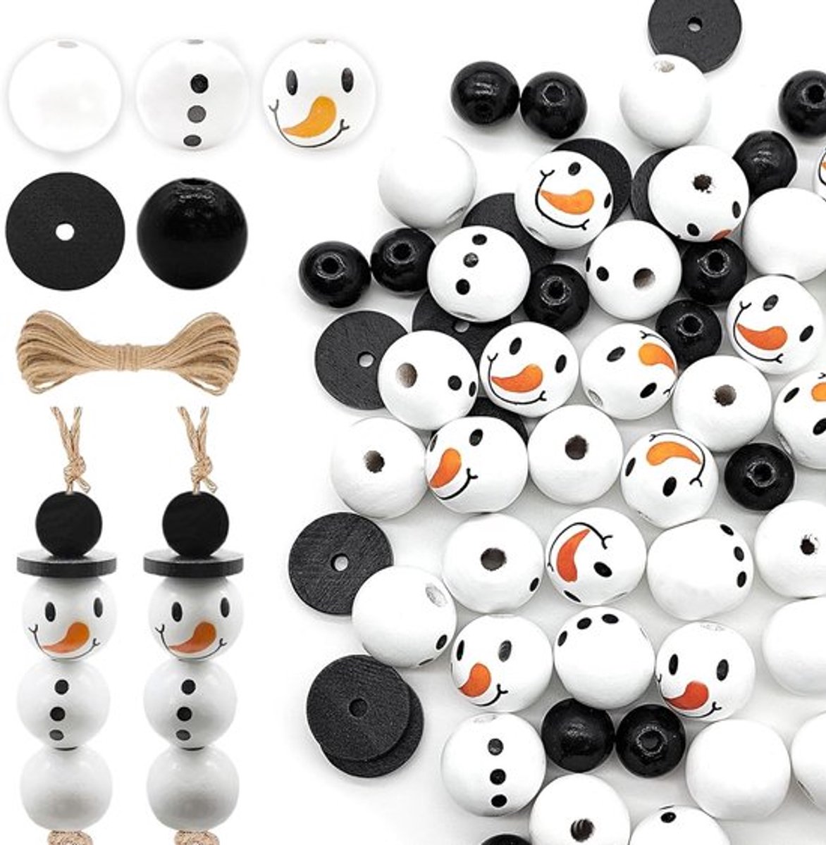 Natuurlijke Houten Kralen voor Kerstdecoratie, 75 Stuks, DIY Craft, Sneeuwman Kralen, Winter Decoraties, Creatieve Knutselprojecten