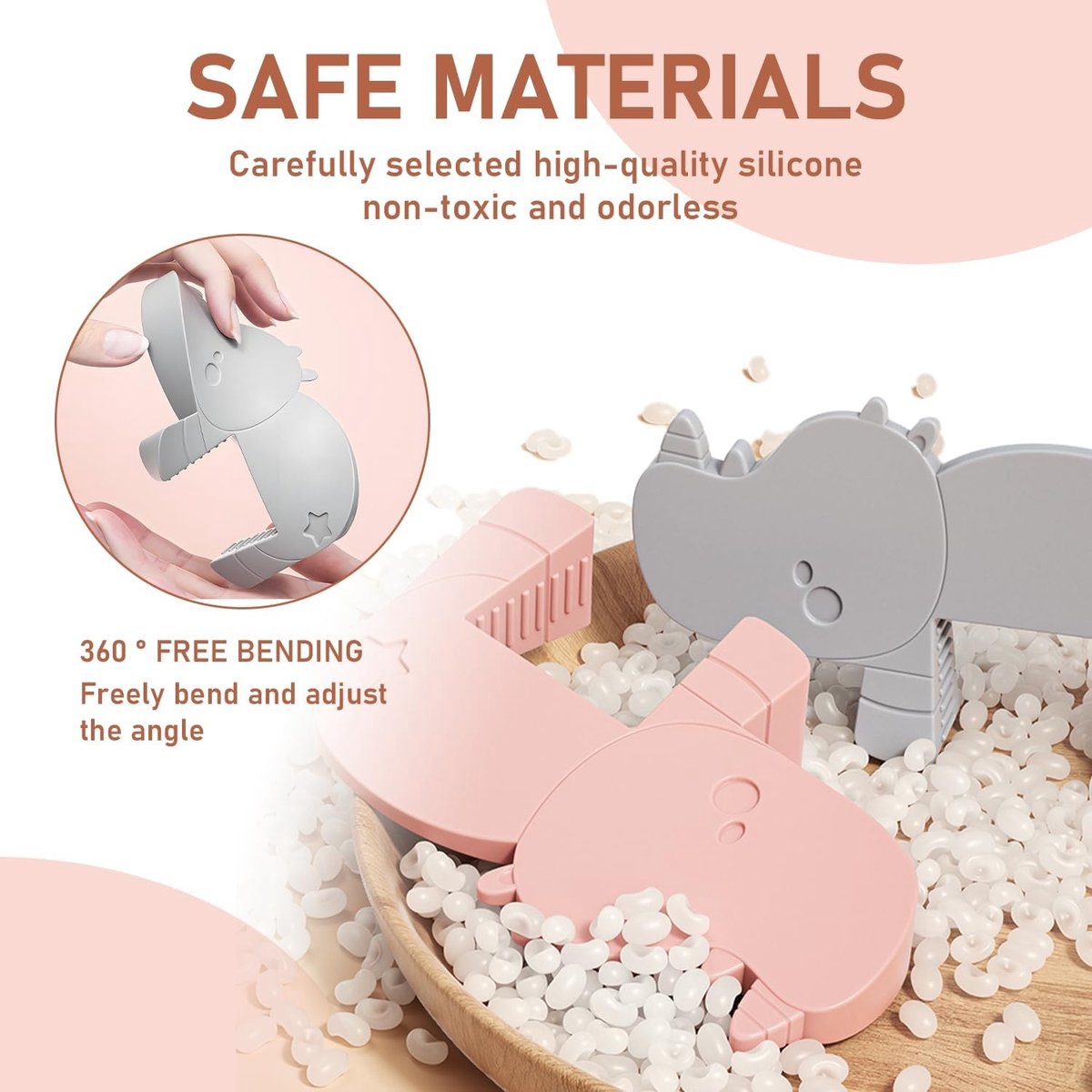 Schattige deurstopper met anti-slip voor kinderen, flexibele wig voor ramen en deuren, effectief om deuren open te houden (roze, 1 stuk)