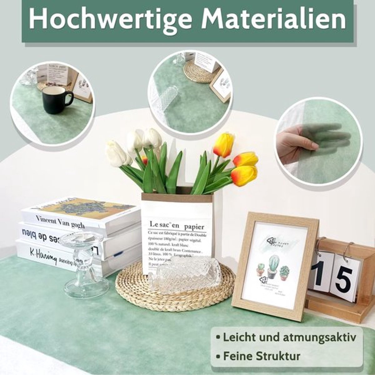 Tafelloper Longing Home, tafellint, 0,3 × 25 m, 30 g/m², lichtblauw, wegwerpbaar tafelkleed van non-woven stof, bruiloft, verjaardag, feest, decoratie