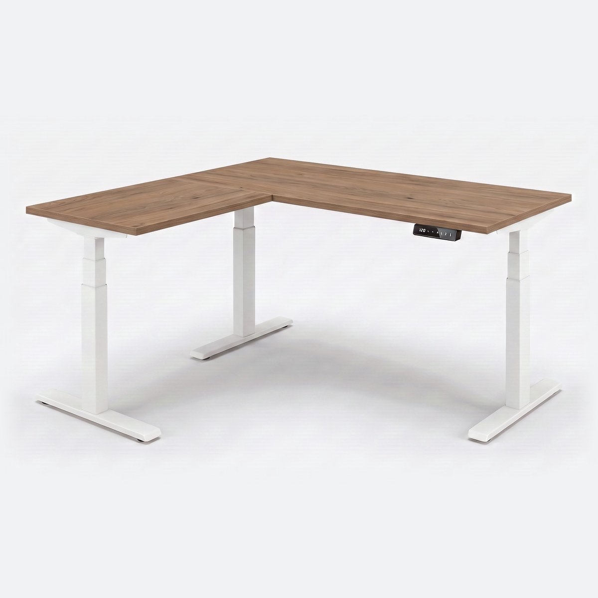 Zit-sta hoekbureau elektrisch 200x200cm – Wit, Hickory Noten