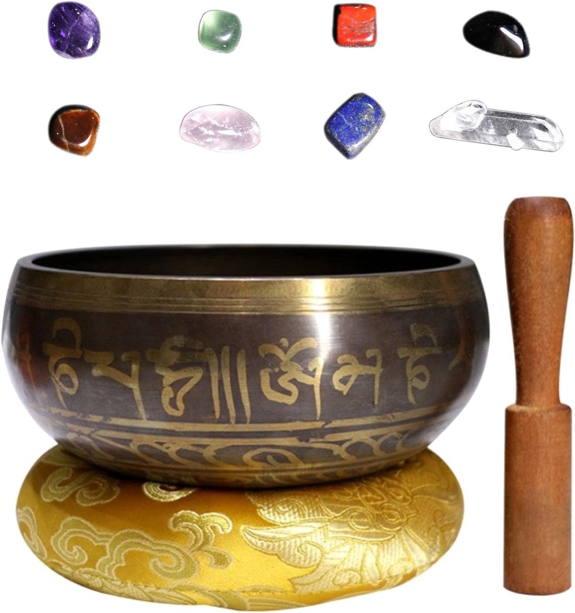 Handgemaakte Tibetaanse Klankschaal van 3.35'' met Chakra Stenen voor Meditatie, Stressverlichting en Ontspanningstechnieken