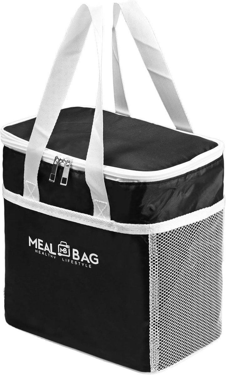 Herbruikbare Koeltas 8.5 L - Waterdichte Lunchtas voor Reizen, Kantoor en Studenten - Ideaal voor Camping en Picknicks, 24 x 23 x 16 cm, Zwart