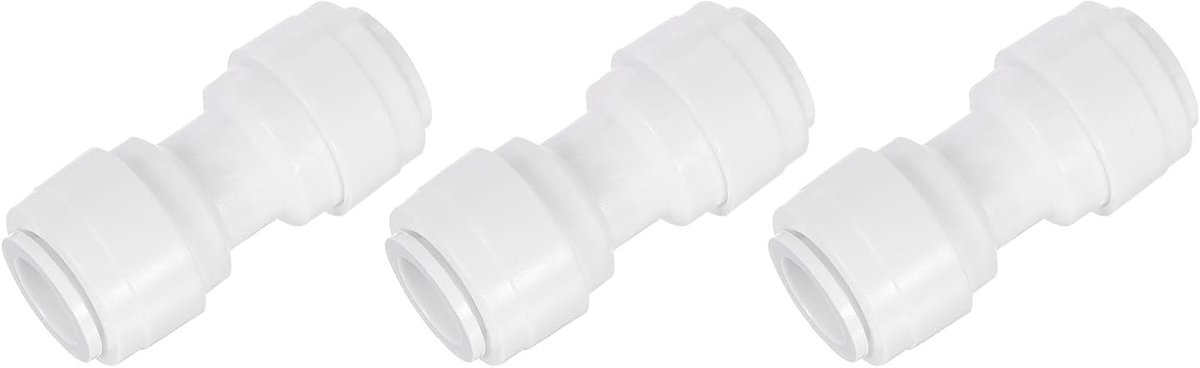 3 Pack Push Couplings 3/8" OD x 3/8" OD Verbindingen voor Lucht- en Watersystemen, Snelle Koppeling, Kunststof, Rechte Aansluiting voor RO-systeem, Wit (10-10mm)