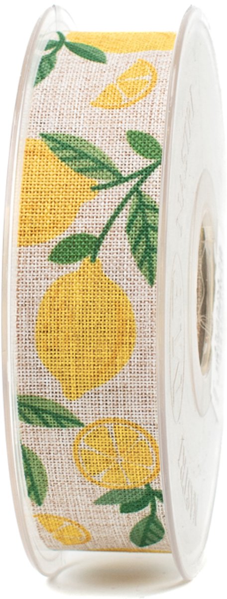 Decoratielint - cadeaulint - 25 mm x 20 meter - naturel - citroenprint