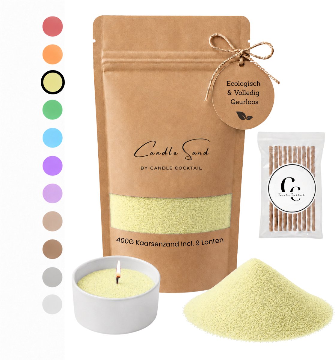 Candle Cocktail Kaarsenzand | Candle Cocktail | Happy Yellow | 400g Incl. 8 Lonten | Candle Sand | Kaarsparels | Zandkaarsen Geel