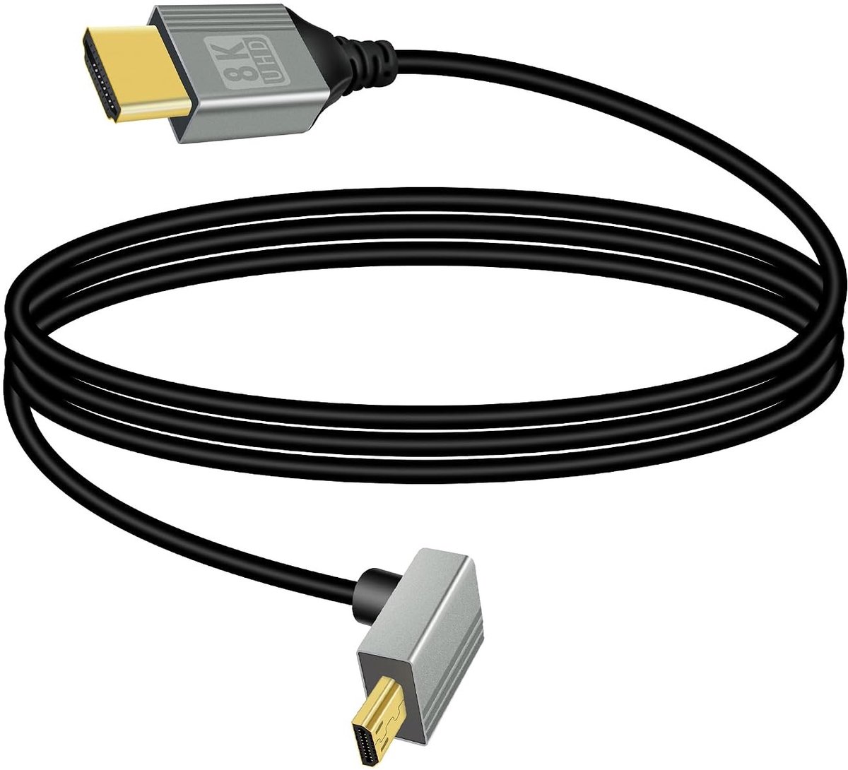 Hoge snelheid 8K Micro HDTV naar HDTV Adapter Kabel met 90 graden hoek, 18Gbps voor Laptop en TV - 100cm lengte, ideaal voor gaming en streaming