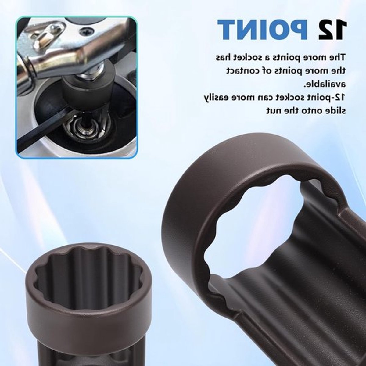 Suspensie-stutmoer socketset, 1/2 inch-aandrijving, 12-kant, met schokabsorptie, autoverzorgingsgereedschap, maten 18 mm 19 mm 21 mm 22 mm 24 mm