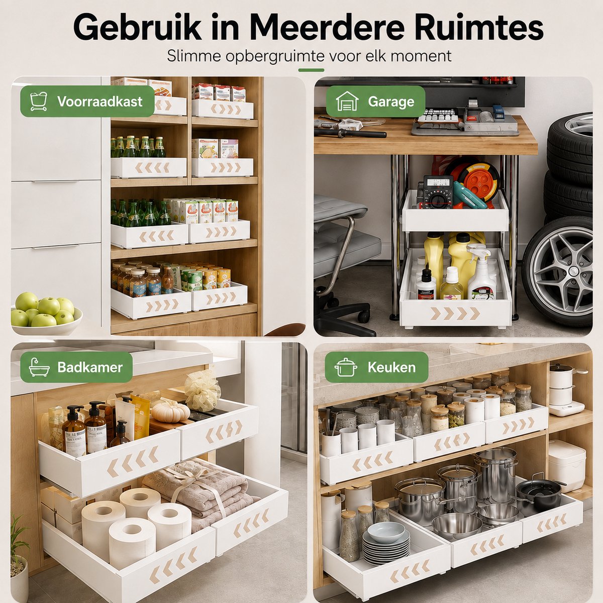 BOTC Uittrekbare Keukenkast Organizer - Verstelbare Kastlade 32-52 cm - Zonder Boren - Draagvermogen 25 kg - Voor Keukenkast & Voorraadkast - Wit — cadeau in Cadeau-ideeën - foto 2
