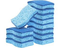 Eco Vriendelijke Keukenspons van Cellulose - Dubbelzijdige Afwasspons voor Efficiënte Reiniging - Milieubewuste Schoonmaakoplossing - Set van 12 Stuks in Blauw
