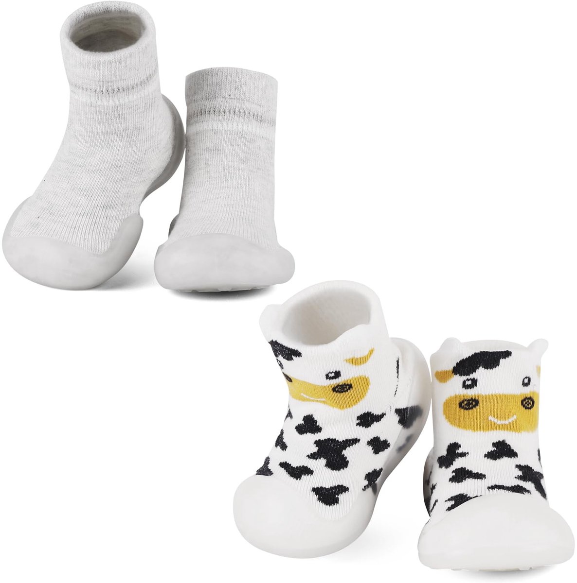 Solidchoice - 2 Paar Baby Sok Schoenen met Antislip Rubberen Zool Grijs