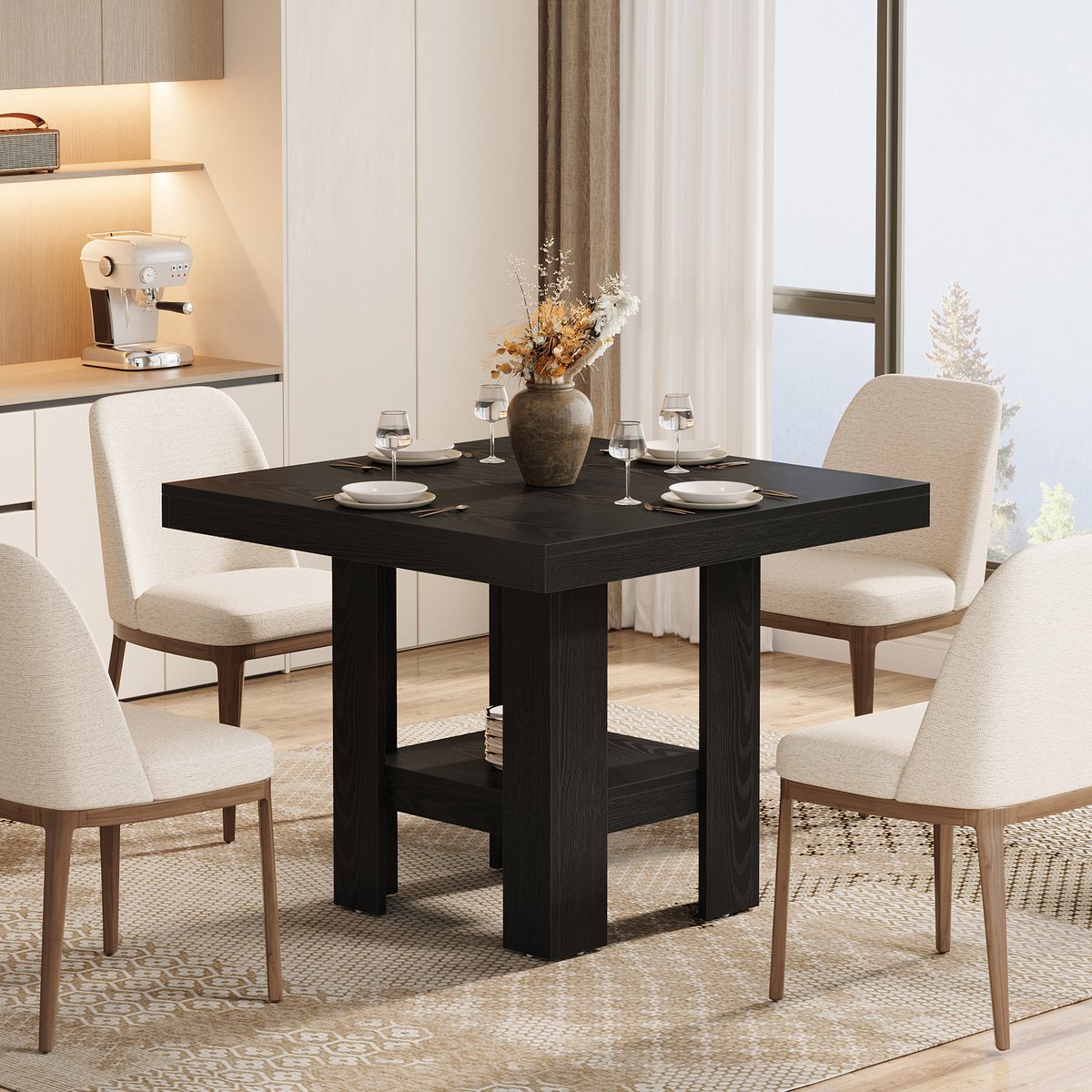 Tribesigns Eettafel voor 4 personen - 80 x 80 x 75 cm - Keukentafel Industrieel Design - Houten Eettafel voor Eetkamer - Zwart