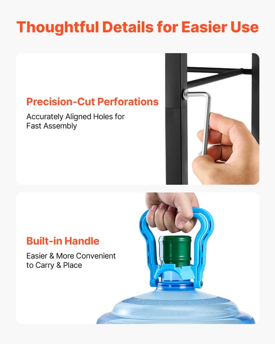 VEVOR Waterkanhouder, 4 Lagen, Dubbele Rijen, voor 4 Flessen, Waterkanrek met Opbergvak en Lade, Waterdispenserrek, Waterflessenrek, Watercontainerrek voor Keuken en Woonkamer — afbeelding 5