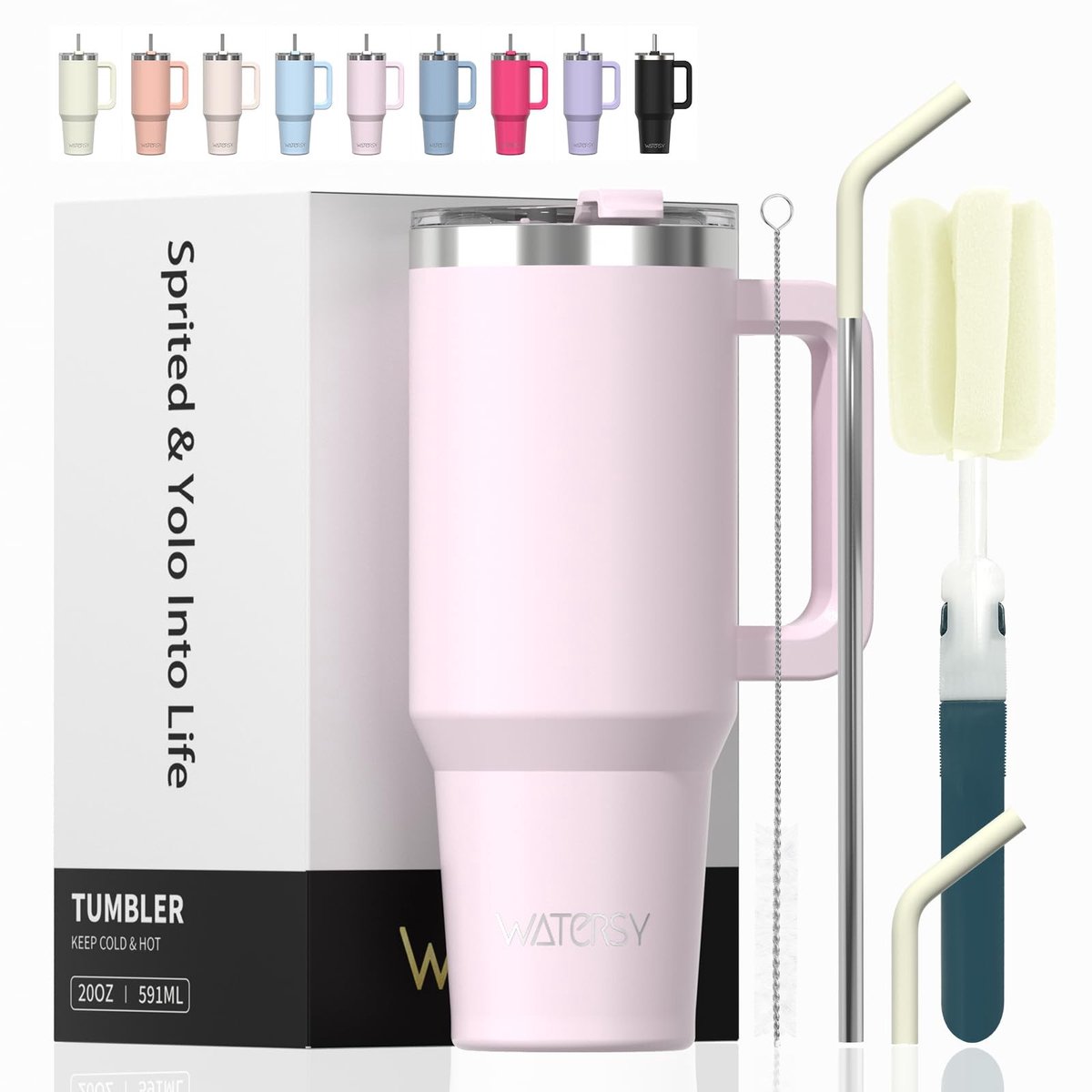 Solidchoice - 591ml Thermosbeker met Handvat en Rietje voor Koude en Warme Dranken