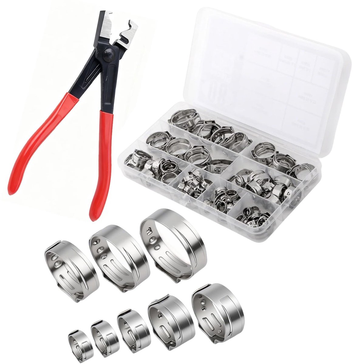 Solidchoice - Set van 80 Rvs Slangklemmen met Pliers