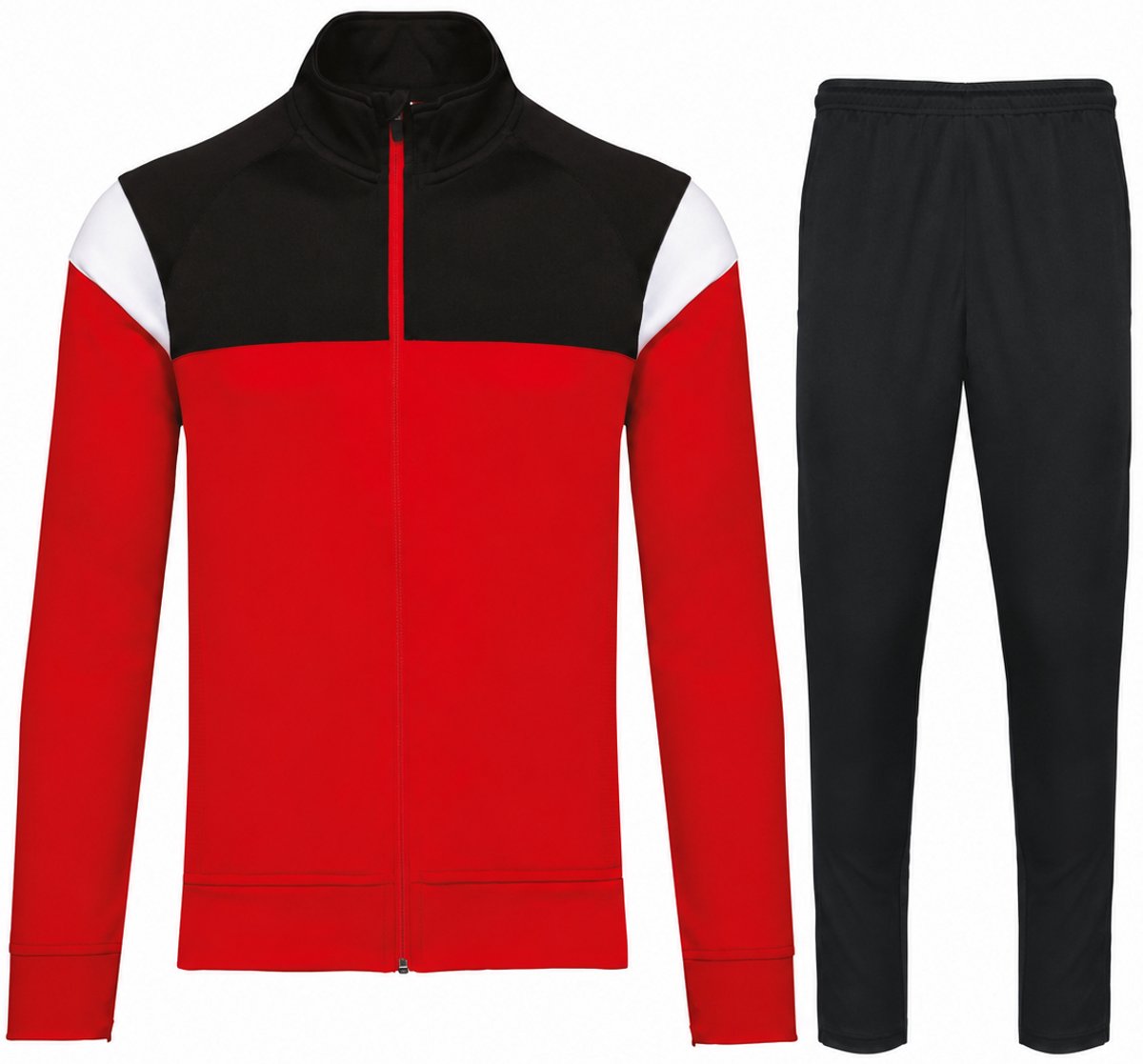 Trainingspak Heren en Dames – Unisex Sportpak met Vest en Broek – Volledige Rits – 100% Polyester – Rood Zwart - M