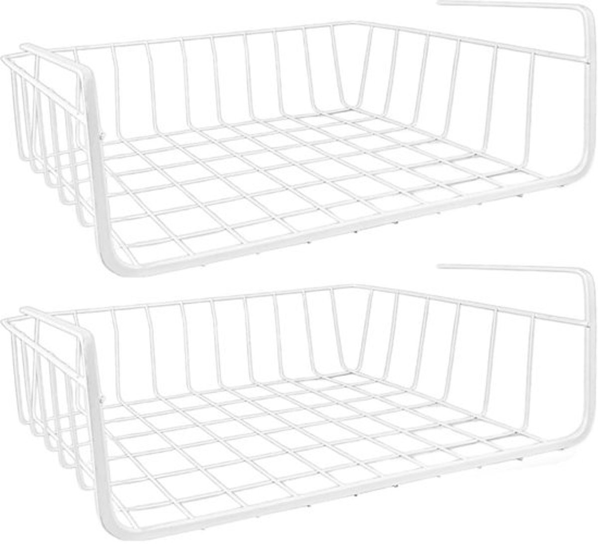 Hangmand 2 stuks - Keukenorganizer - Kastmand - Opbergmand - Organizer - Wit, ijzer, 30,5 x 22 x 11 cm