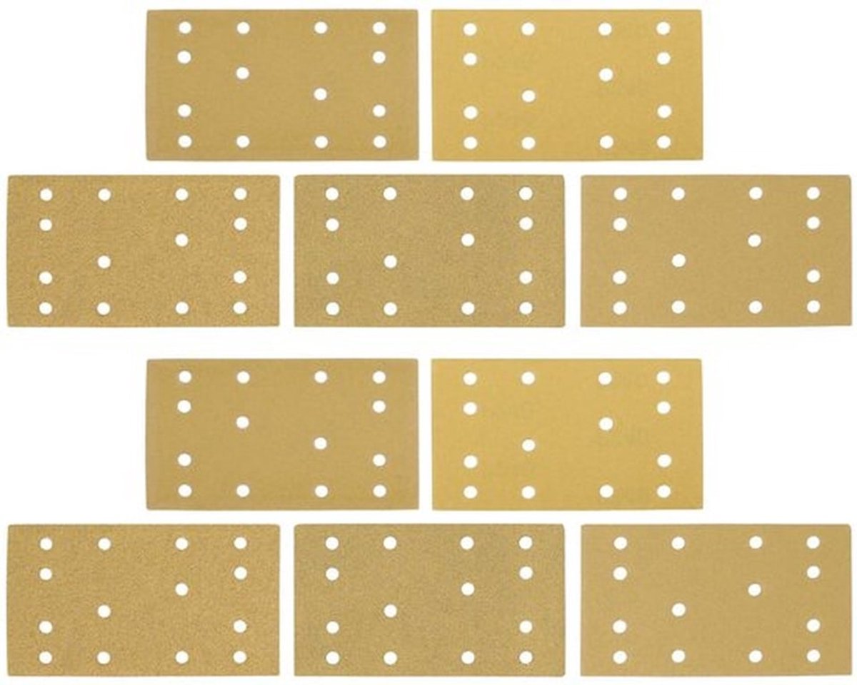 Schuurschijven Set 50 Stuks - 133x80 mm - Aluminiumoxide - P60/P80/P120/P180/P240 - 14 Gaten - Geel - Schuurpapier