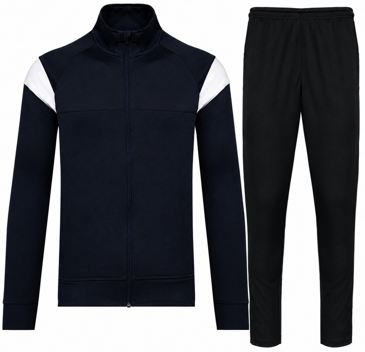 Trainingspak Heren en Dames – Unisex Sportpak met Vest en Broek – Volledige Rits – 100% Polyester – Marineblauw Zwart - L