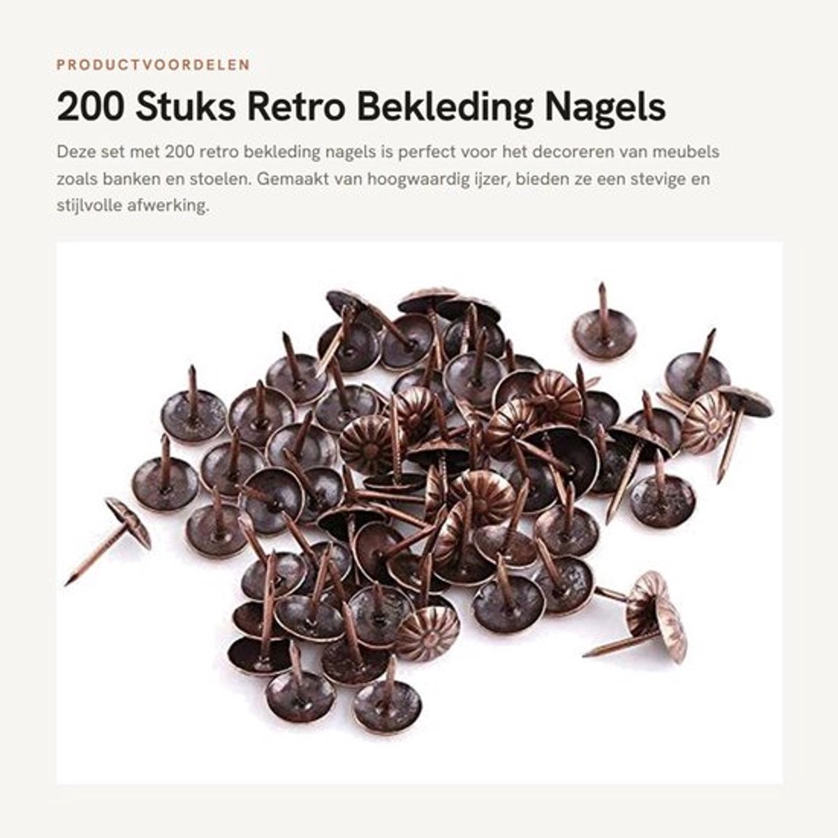 Nagels 200 stks - Bekleding Nagels - Meubelnagels - Retro Spijkers - Antiek Bronzen Spijkers - Hoogwaardig Ijzermateriaal