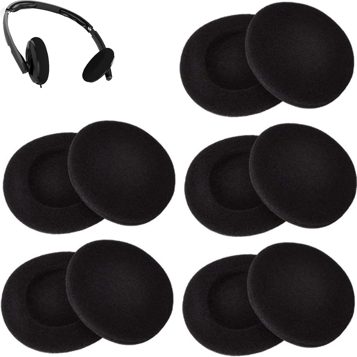 Comfortabele 2 Inch Hoofdtelefoon Oorkussens van Schuim, Zwart, 5 Paar - Ideaal voor Geluidisolatie en Verhoogd Comfort