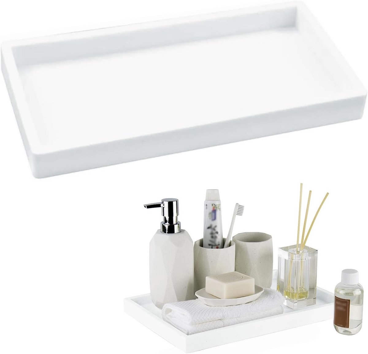Witte Rectangulaire Badkamer Tray voor Make-up en Sieraden, Stijlvolle Organizer voor Make-up Tafel en Aanrecht, Perfect voor Organisatie en Decoratie