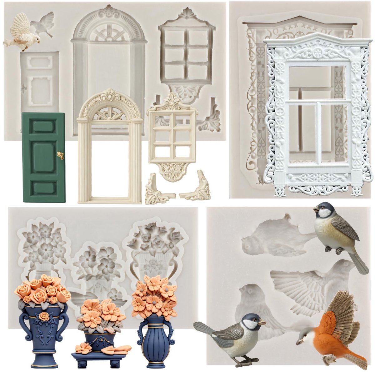 Solidchoice - Set van 4 Venster en Bloem Silicone Mallen voor Taartdecoratie