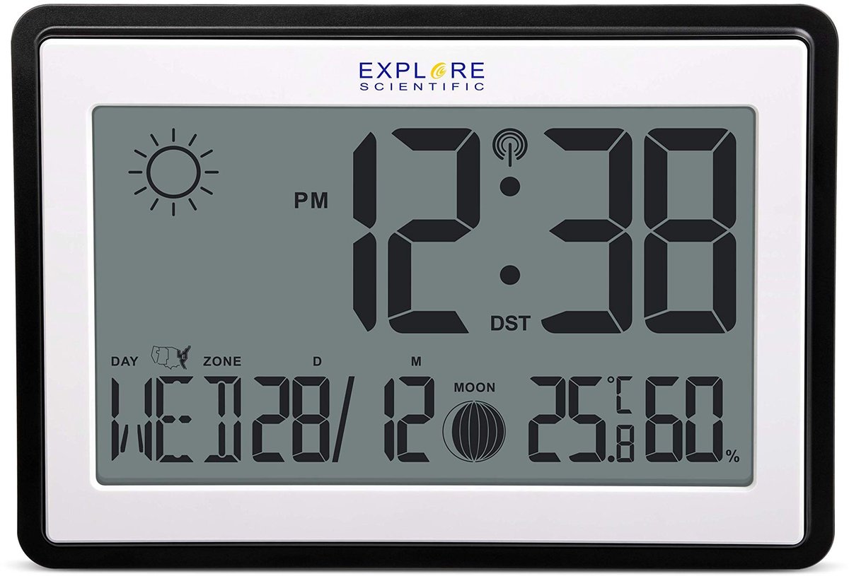 Solidchoice - Radio Gereguleerde Wandklok met Maanfases en Binnenklimaatmeter
