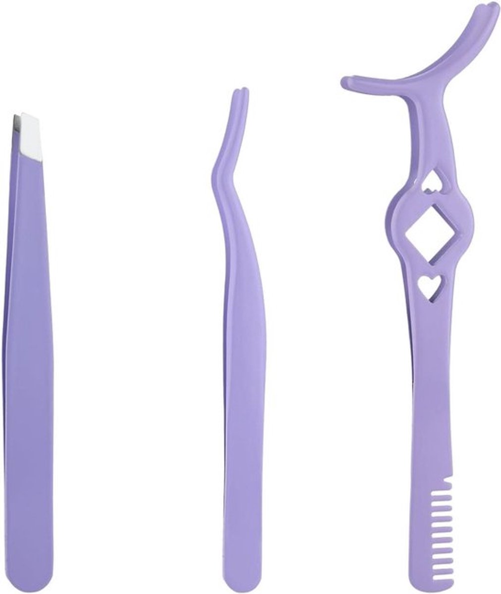 - Applicatortool voor Wimperverlenging - Roestvrij Staal - Make-Up Accessoire - Wenkbrauwpincet - Vrouwen - Paars - Set van 3 Stuks.