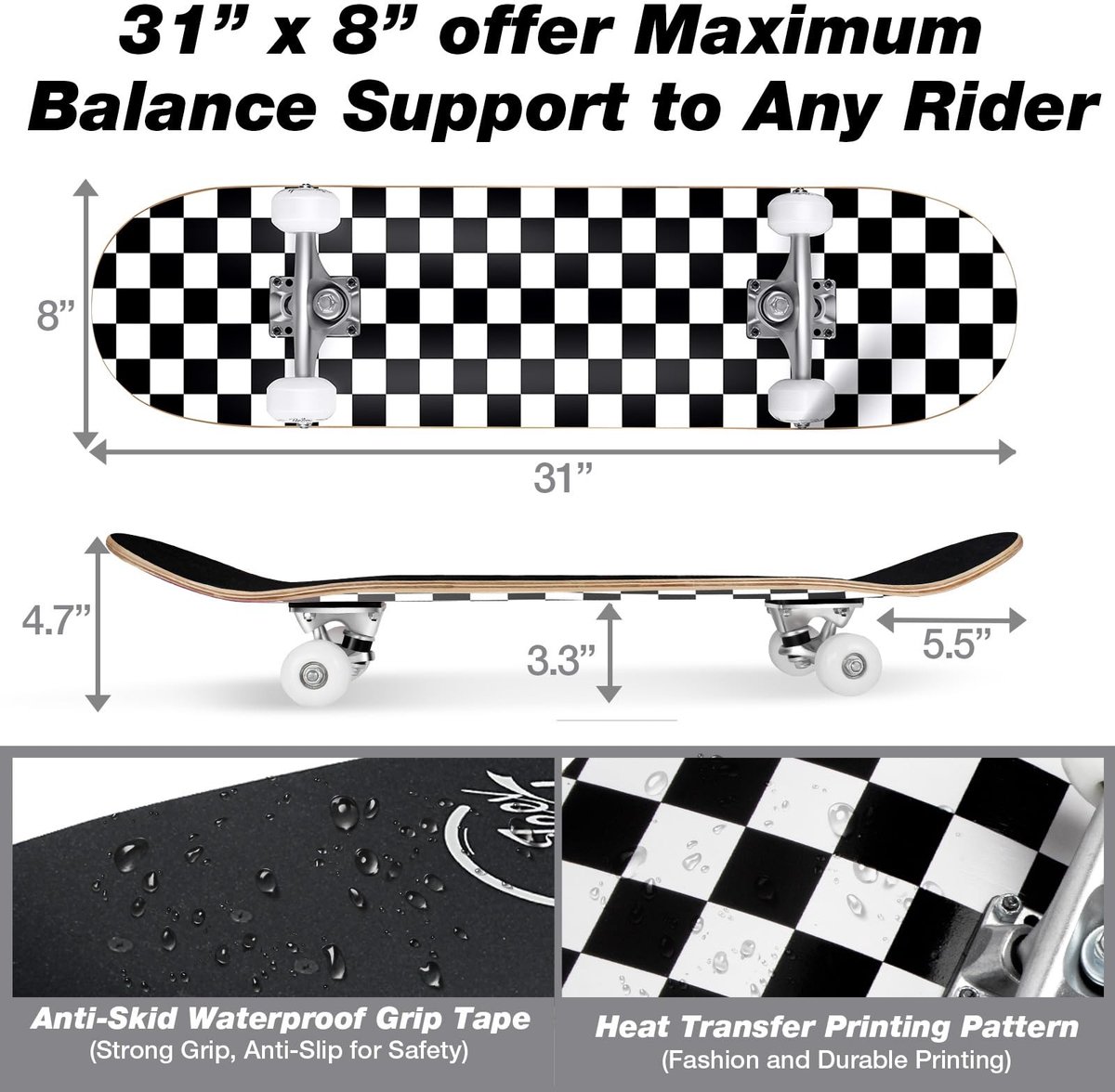 Solidchoice - 31 Inch Compleet Skateboard voor Beginners en Gevorderden