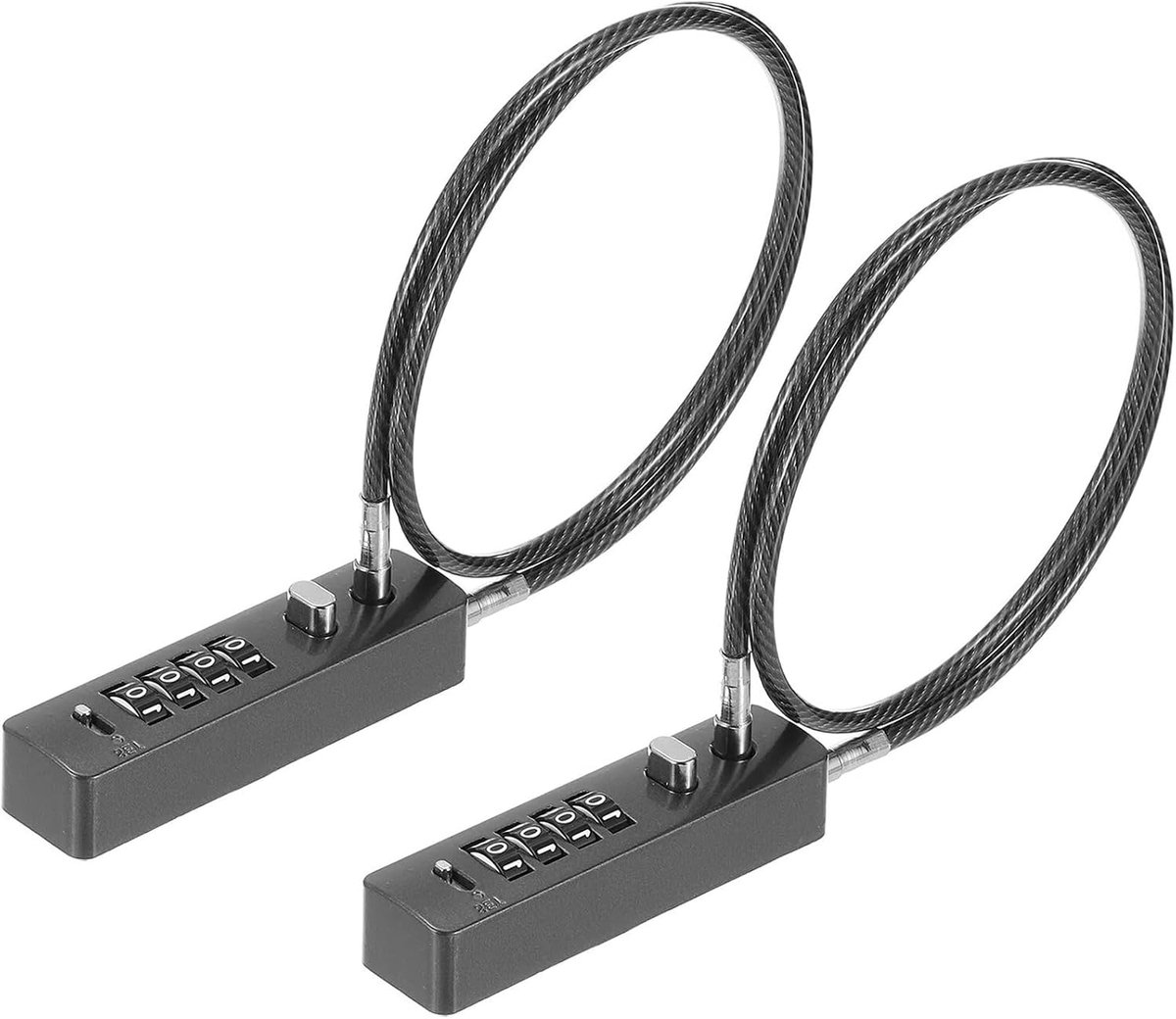 Set van 2 stuks 4-cijferig staalkabel combinatieslot, compact hangslot met 30 cm staalkabel, veiligheidsslot voor kast, lade, tas en bagage, donkergrijs