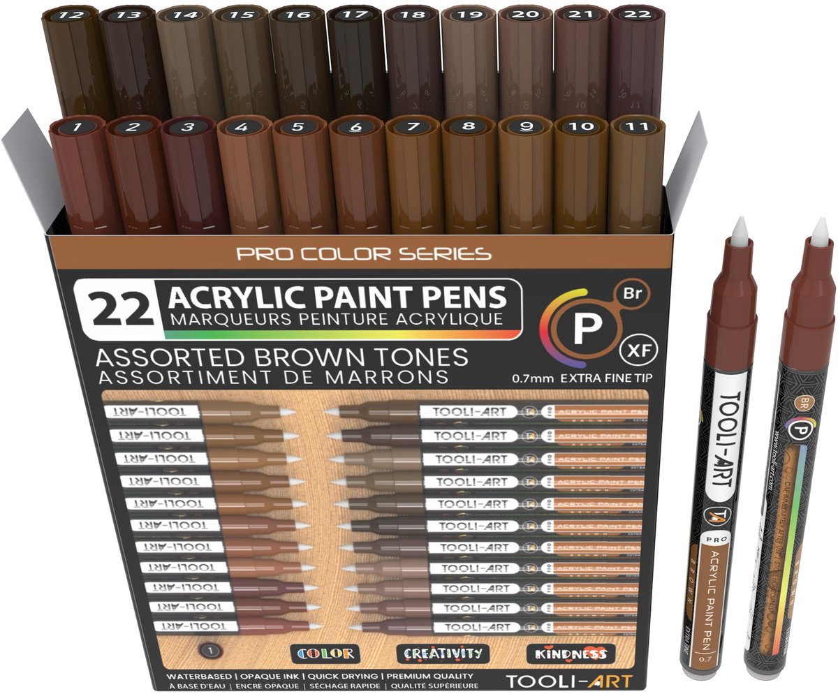 Acrylmarkers Bruin 22 Kleuren – Extra Fijne Punt 0,7 mm – Sneldrogend – Voor Glas, Hout, Metaal & Steen