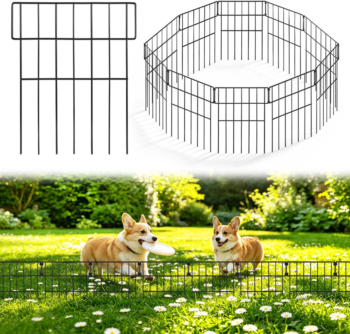 Lemlit Tuinhek 10 Stuks - Metalen Insteekhek, Borderhek, Sierhek, Gazonrand, Dierenhek en Parkhek met Rasterdesign voor Tuin Gazon Bloemperk - 32,5 x 40 cm - Zwart