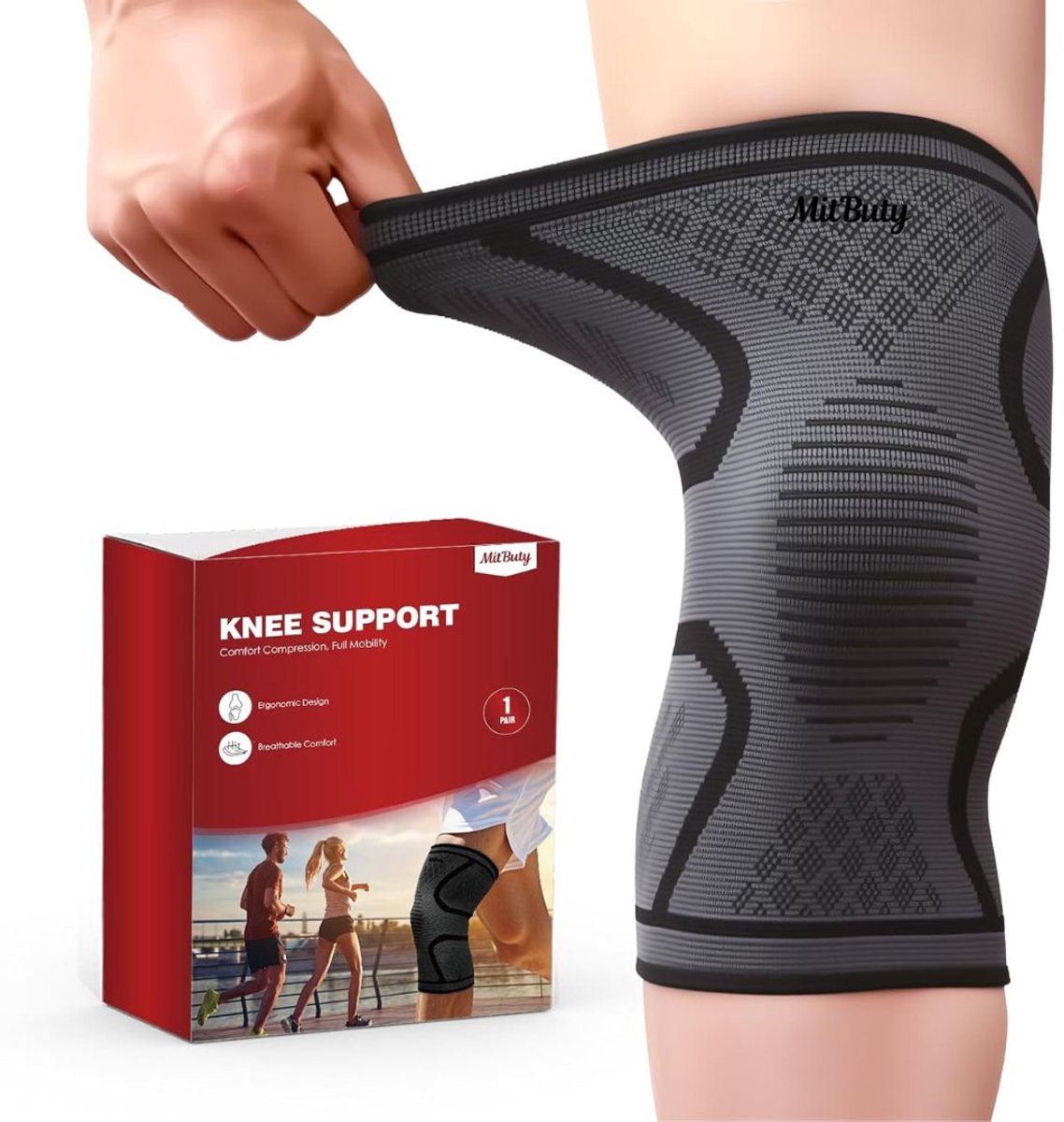 LNMsolutions® Kniebrace - Kniebrace Dames - Ondersteuning Knie - Zwart - 18cm x 15cm x 3cm