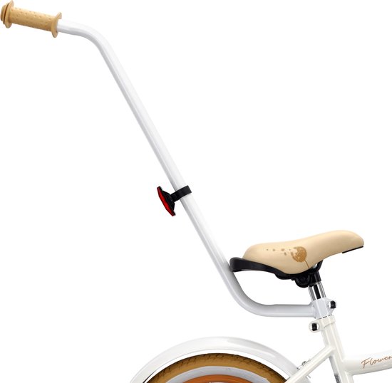 Flower Bike Fiets voor een meisje van 4 tot 6 jaar, 14 inch Wit Beig, met fietsbel, zijwieltjes, duwstang en stuurmandje van Popal — afbeelding 4