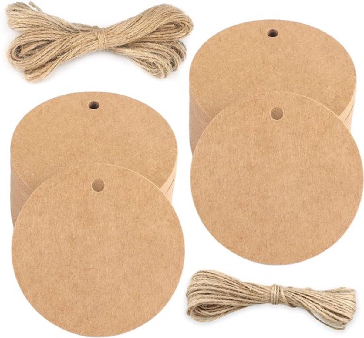 Cadeaulabels van kraftpapier met jute koord, handvaardigheidsprojecten, 200 stuks, bruin, 5,5 cm.