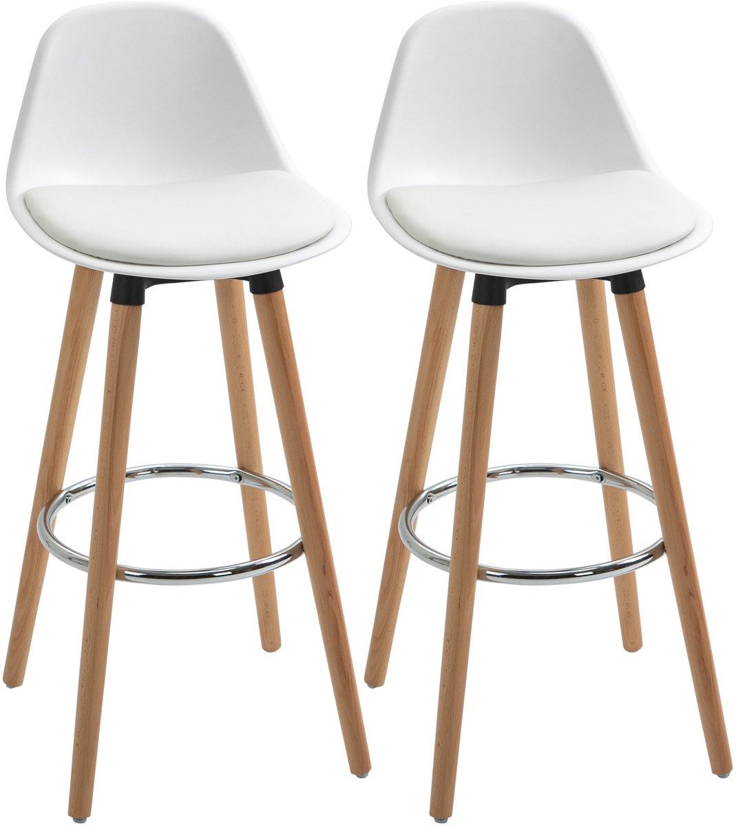 Homcom Barkruk set van 2 met rugleuning - Barstoel - Keukenkruk - Wit