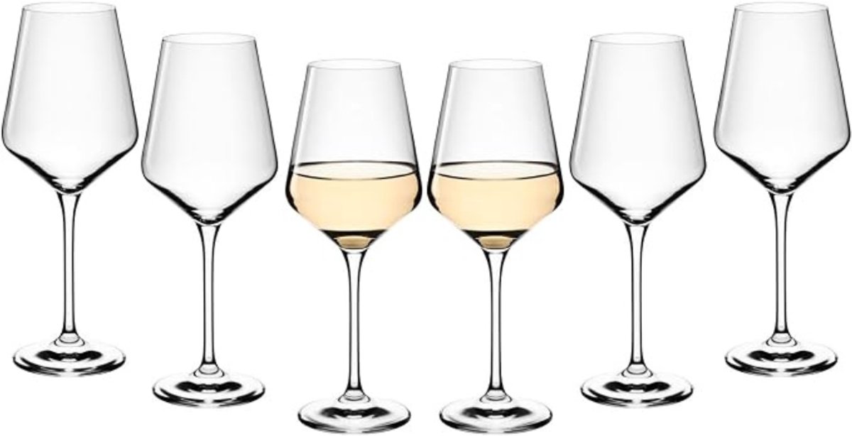 Verte Wijnglazen Set - Wijnglazen - Witte Wijnglazen - Kristallen Wijnglas - Vaatwasmachinebestendig - Modern - Set van 6 - 450 ml