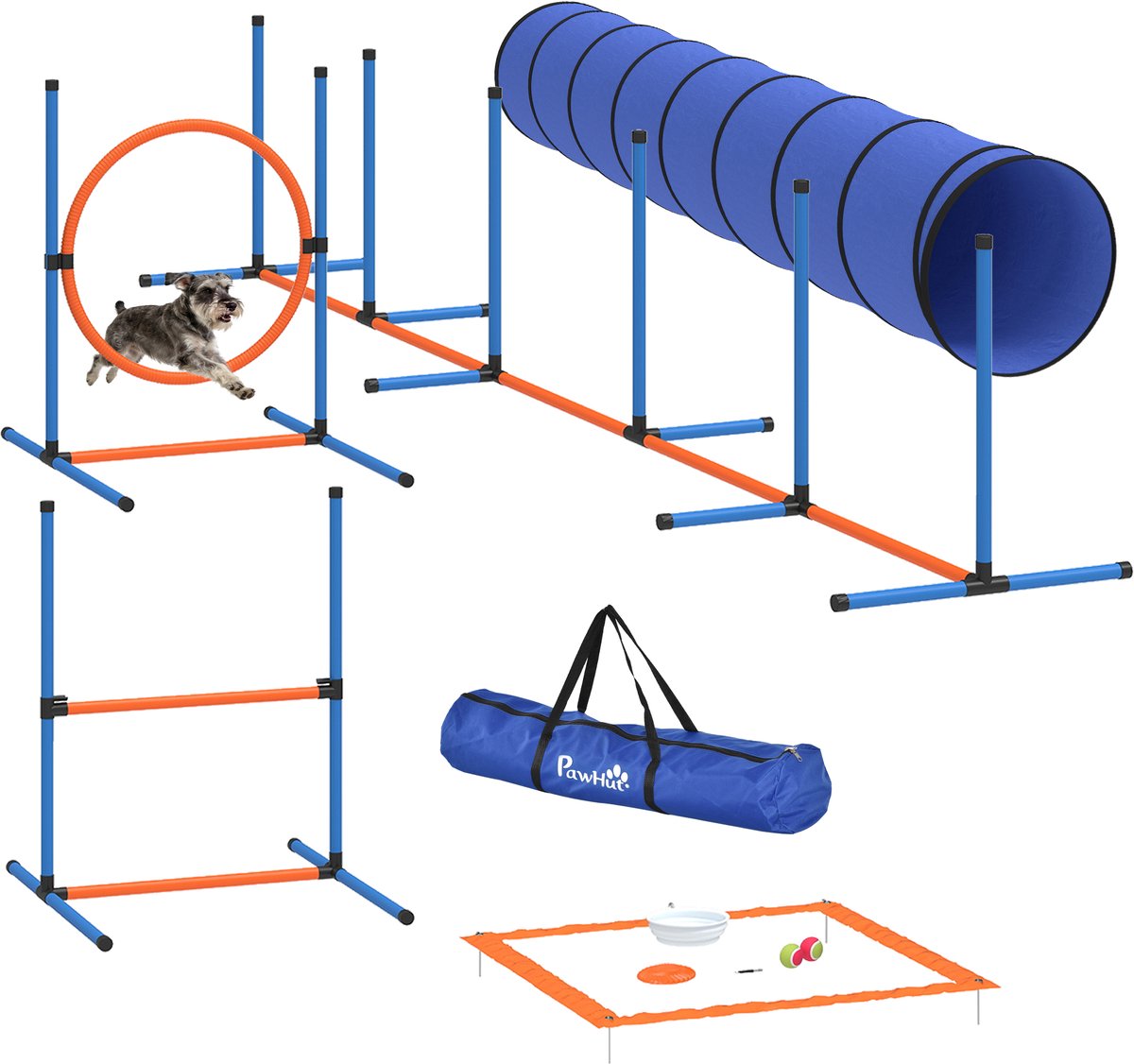 PawHut Pet Agility Set-PE, Oxford-Stoff-350L x 68B x 70H cm-Orange
