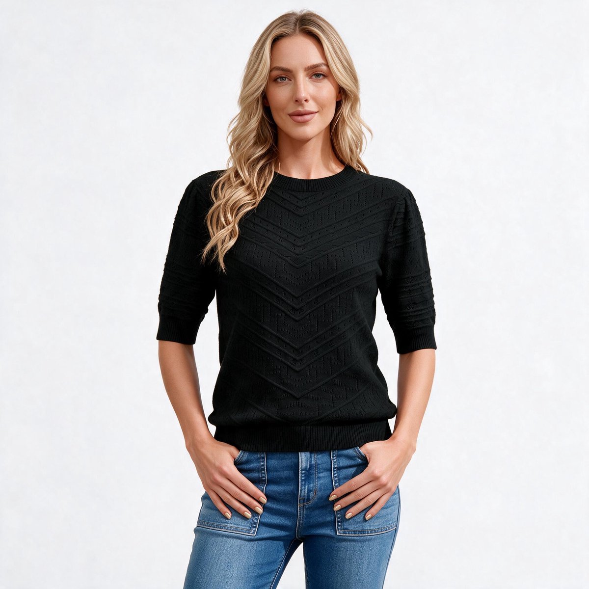 Imily Bela Dames Gebreide Top met Halflange Mouwen