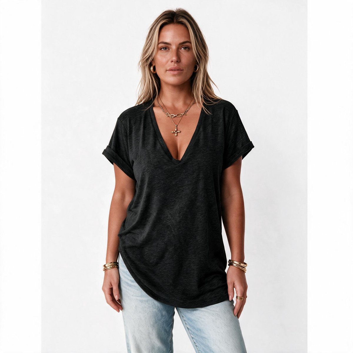 Imily Bela Dames V-hals T-shirt met Korte Mouwen