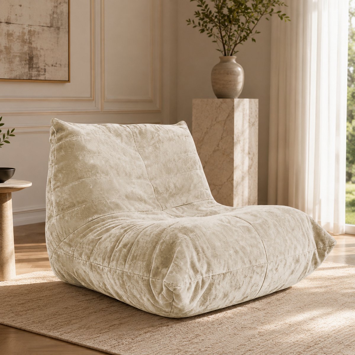 Welltin Zitzak - Zitzak Stoel - Fauteuil - Relaxstoel - Ergonomisch bank - Geen montage nodig - Binnen - Geschikt voor de woonkamer, slaapkamer en leeshoek - Beige