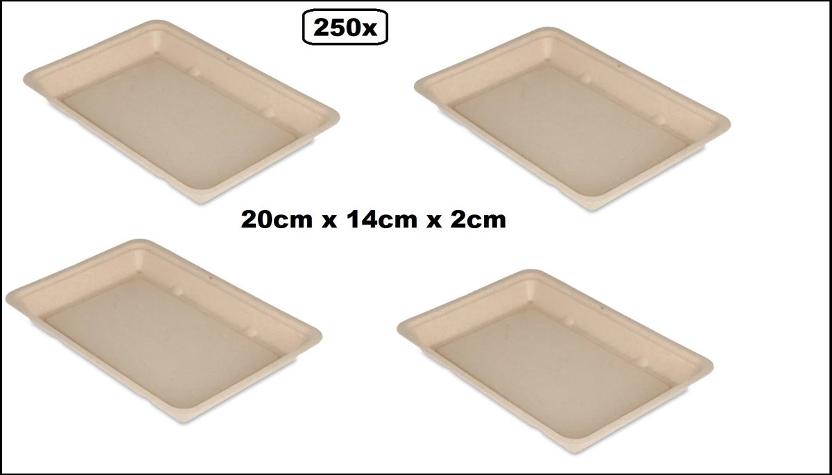 250x Mega Snack schaaltje 20cm x 14cm x 2cm - Suikerriet - Plastic- en Pfas-vrij - snacks bitterballen food fingerfood