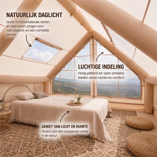 Linkforu - Grote Opblaasbare 4 Seizoenen Tent - Familietent - Glampingtent - Eenvoudige Installatie - Zonnewering - Muggengaas - Oxford - Incl . Opbergtas - 4x3x2.1m van Merkloos — afbeelding 3