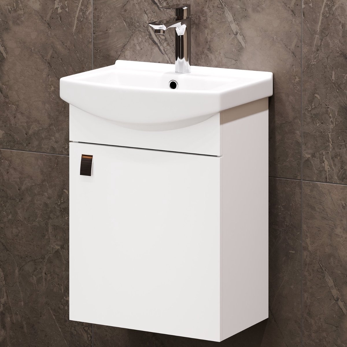 Planetmöbel Badkamermeubel Set 45 cm – Wit – Wastafelonderkast met Keramische Wastafel – Soft-Close