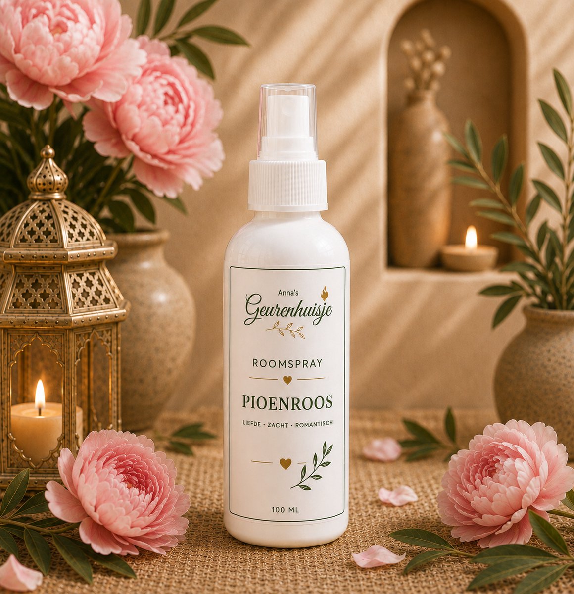 Anna's Geurenhuisje Roomspray - Pioenroos - Handmade - 100 ml - Dierproefvrij - Huisparfum