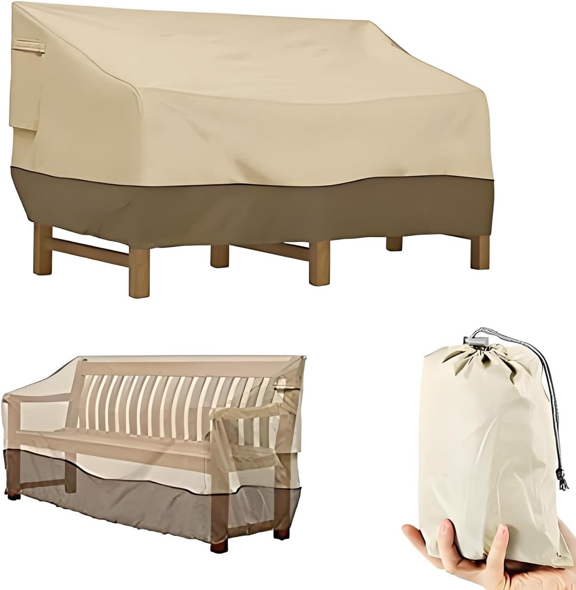 KZQ Meubelhoes - Bankhoes - Tuinbankhoes - Bankhoes - Waterdichte tuinbankhoes - Inclusief opbergtas - Waterdicht, stofwerend, winddicht, scheurvast - 224 x 83 x 84cm - Beige