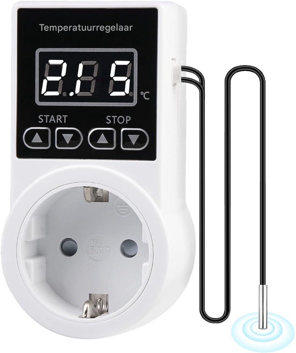 SSTRWGOOD Thermostaat voor Aquarium - Temperatuurregelaar met LCD Display - Automatische Verwarming en Koeling, -20°C tot 120°C, 100~240V - Geschikt voor Aquarium Terrarium Gewächshaus - Kunststof Behuizing - 10x5,3x7,25cm